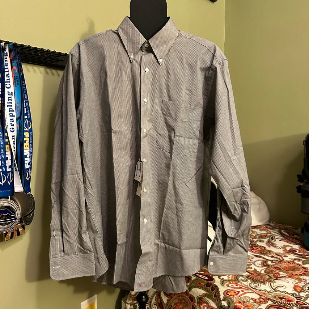 Gray Blended Pinpoint Oxford Button Up Dress Shirt 16 36